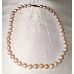 Vintage MONET Hand Knotted Faux Pearls Strand Necklace Goldtone Metal Clasp 15"